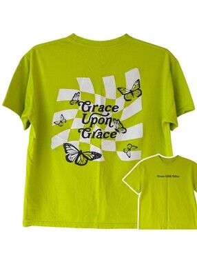 Elevated Faith Grace Upon Grace Relaxed Fit Cotton T-Shirt Medium Lime Green